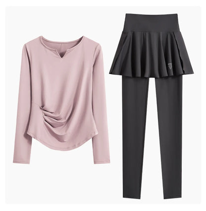 DRUR Autumn Yoga Set 2 Piece Sportswear Outfit Women Long Sleeve Workout Top High Waist Leggings Suit Tennis Sets 2pcs Tracksuit.