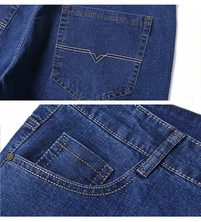 Große Größe Herren Jeans High Stretch Denim Stoff Große Größe Hosen für 45-150 kg Jeans Hombre Jeans mit weitem Bein Pantalon Homme