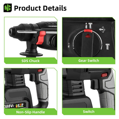 1680W 26MM Bürstenlosen Elektrischen Bohrhammer Multi-funktion Bohren Hammer Schlagbohrmaschine Power Tool Für Makita Batterie pin