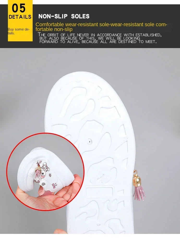 2025 Children's Little White Shoes Girls' Student Flat Bottom Casual Sports Shoes Low Top Spring Korean Plate Shoes.