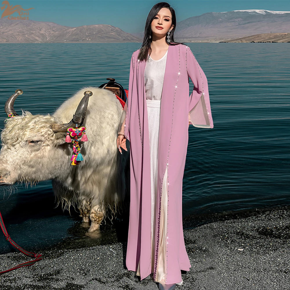 Eid Diamonds Abayas for Women 2025 Fashion Muslim Dress Dubai Open Abaya Kebaya Kimono Jalabiya Caftan Marocain Femme Robe Gown.