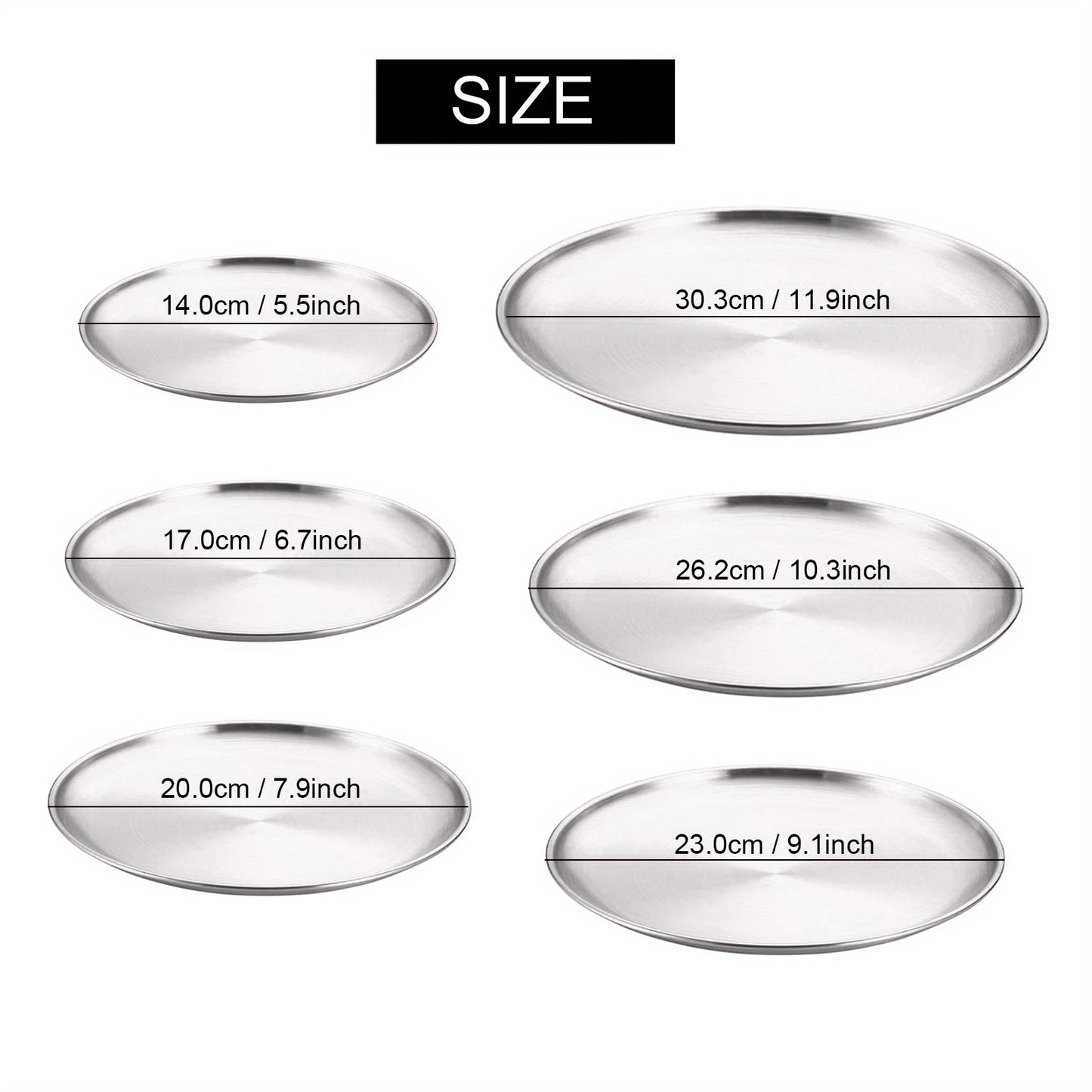 6Pcs High Quality Stainless Steel Bone Spitting Dish Silver Colors Shallow Tray Metal Dining Disc Fruit Meat Round Plate.