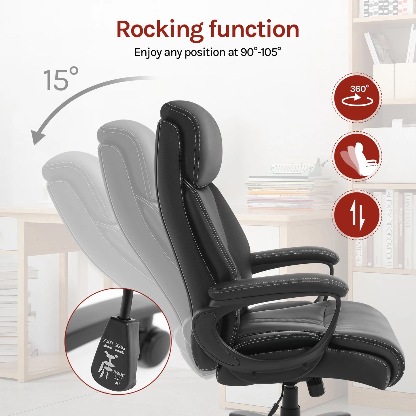 WOLTU Bürostuhl, ergonomischer Computertisch, großer Stuhl mit Kopfstütze, PU-Leder, Chefsessel für Büro, Spiel, Konferenzraum