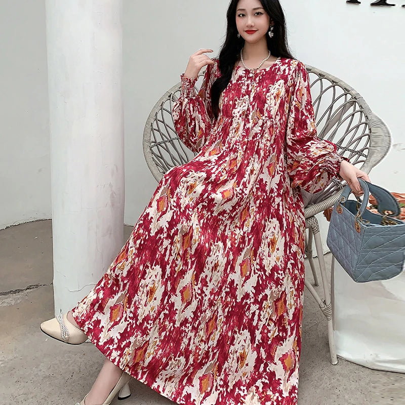 Kleid Frauen Kleidung plus Größe Frühling Sommer böhmischen Strand koreanischen Stil Blumen Vintage Vestidos Robe lose Kleider übergroß