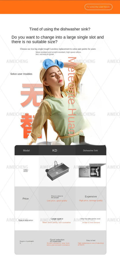 Original-Finish, spülmaschinenkompatibles SUS304-Edelstahl-Küchenspüle mit großer Einzelschüssel und Unterbau