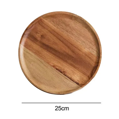 15/20/25cm Wooden Round Serving Platter Tray Retro Wood Pizza Salad Plate Fruit Dessert Tray Bread Cake Container Snacks Dish.