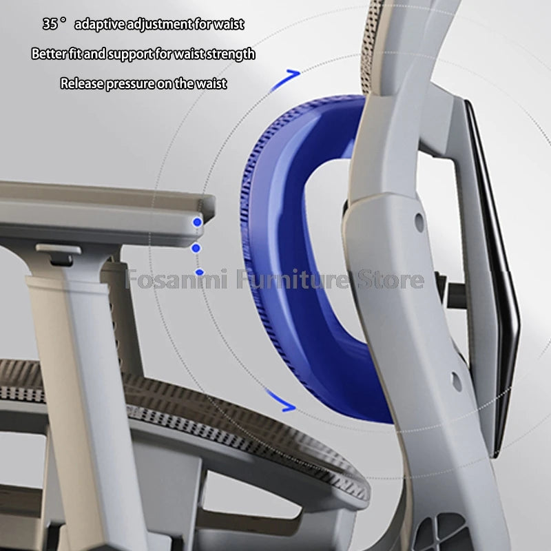 Atmungsaktiver Mesh-Computer-Bürostuhl mit Armlehne und Lordosenstütze, verstellbarer ergonomischer Schreibtischstuhl, Heim-Gaming-Kopfstützenstuhl