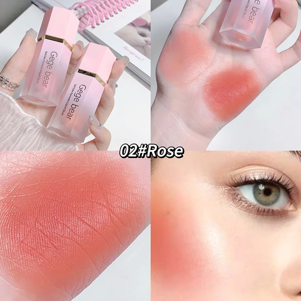 Gege Bear Liquid Blush Cream 6 Colors Smooth Velvet Matte Pink Blusher Natural Easy To Smudge