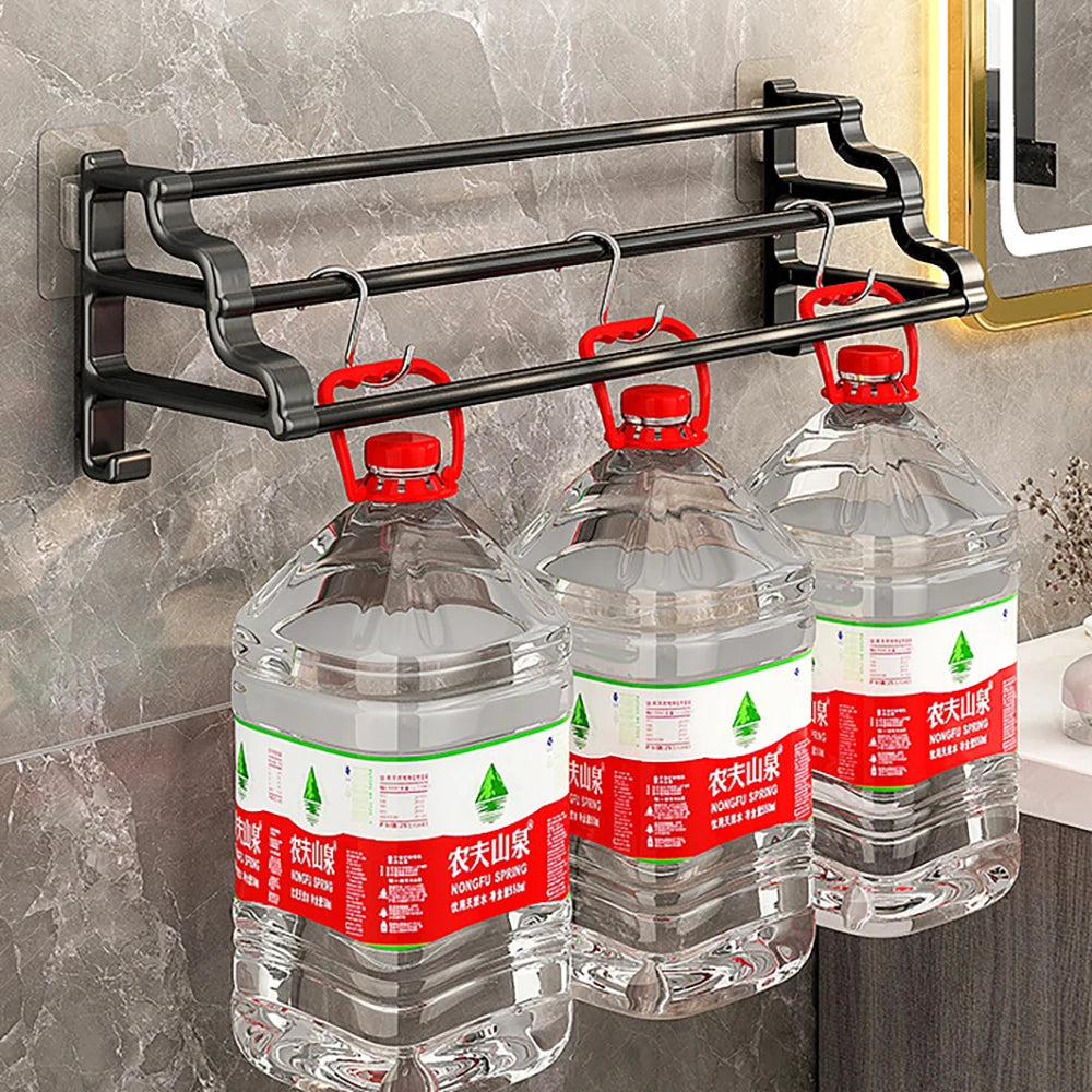 Handtuchhalter mit drei Stangen, selbstklebender, stanzfreier Handtuchhalter mit Haken, platzsparender Handtuch-Aufbewahrungsregal für Badezimmer