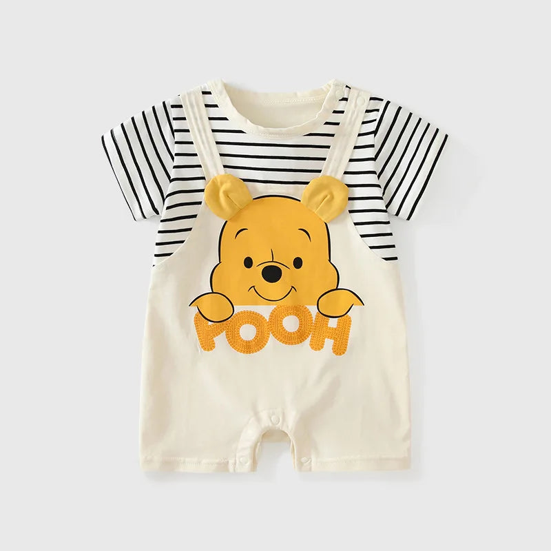Sommer Baby Overall Cartoon Winnie the Pooh Bequeme Strampler für 0-2 Jahre alte Jungen Mädchen Streifen Kurzarm Bodys.