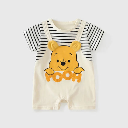 Sommer Baby Overall Cartoon Winnie the Pooh Bequeme Strampler für 0-2 Jahre alte Jungen Mädchen Streifen Kurzarm Bodys.