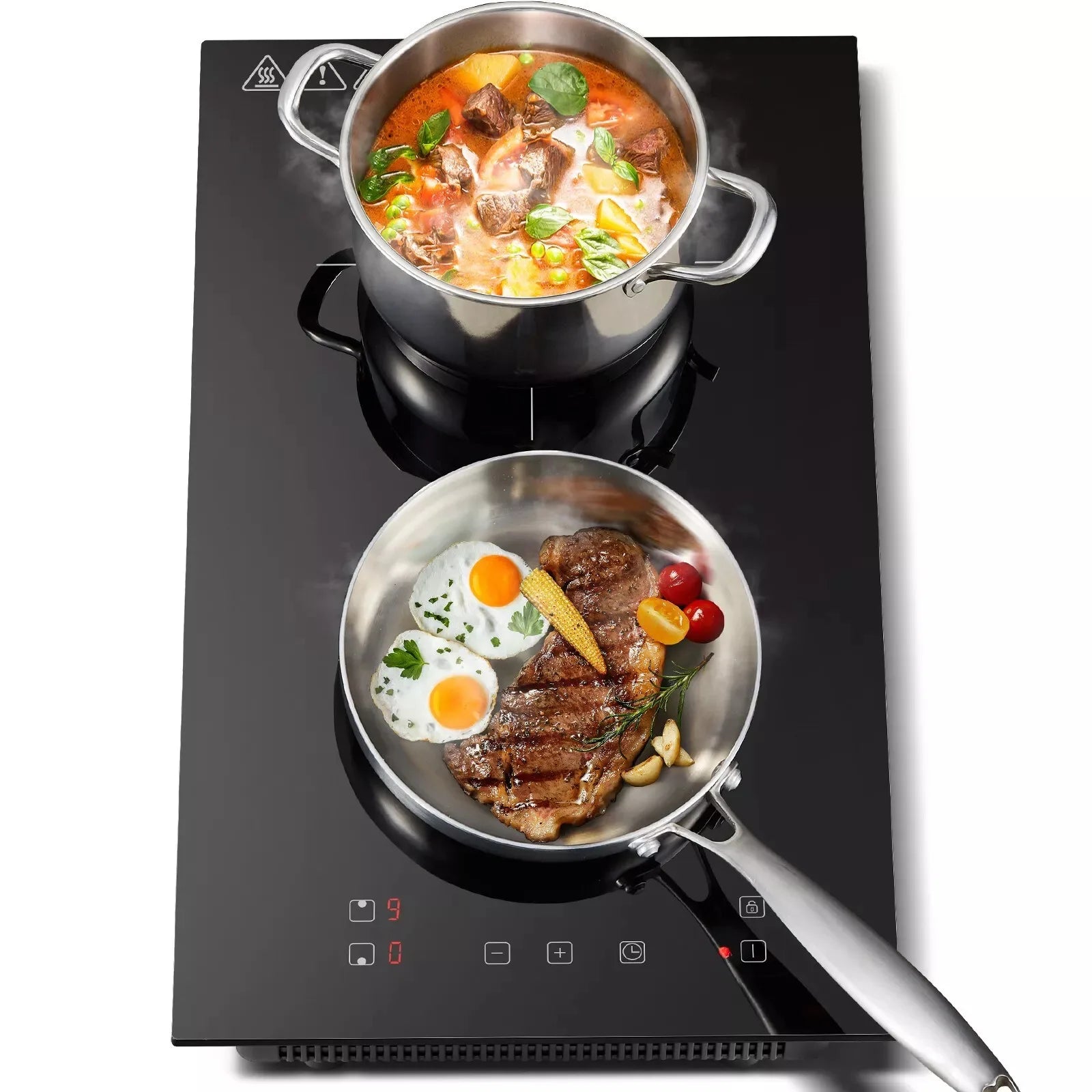 KICHPOWER 30cm 2 plates 1-99 Min Timer Touch Control 3300W Induction Hob.