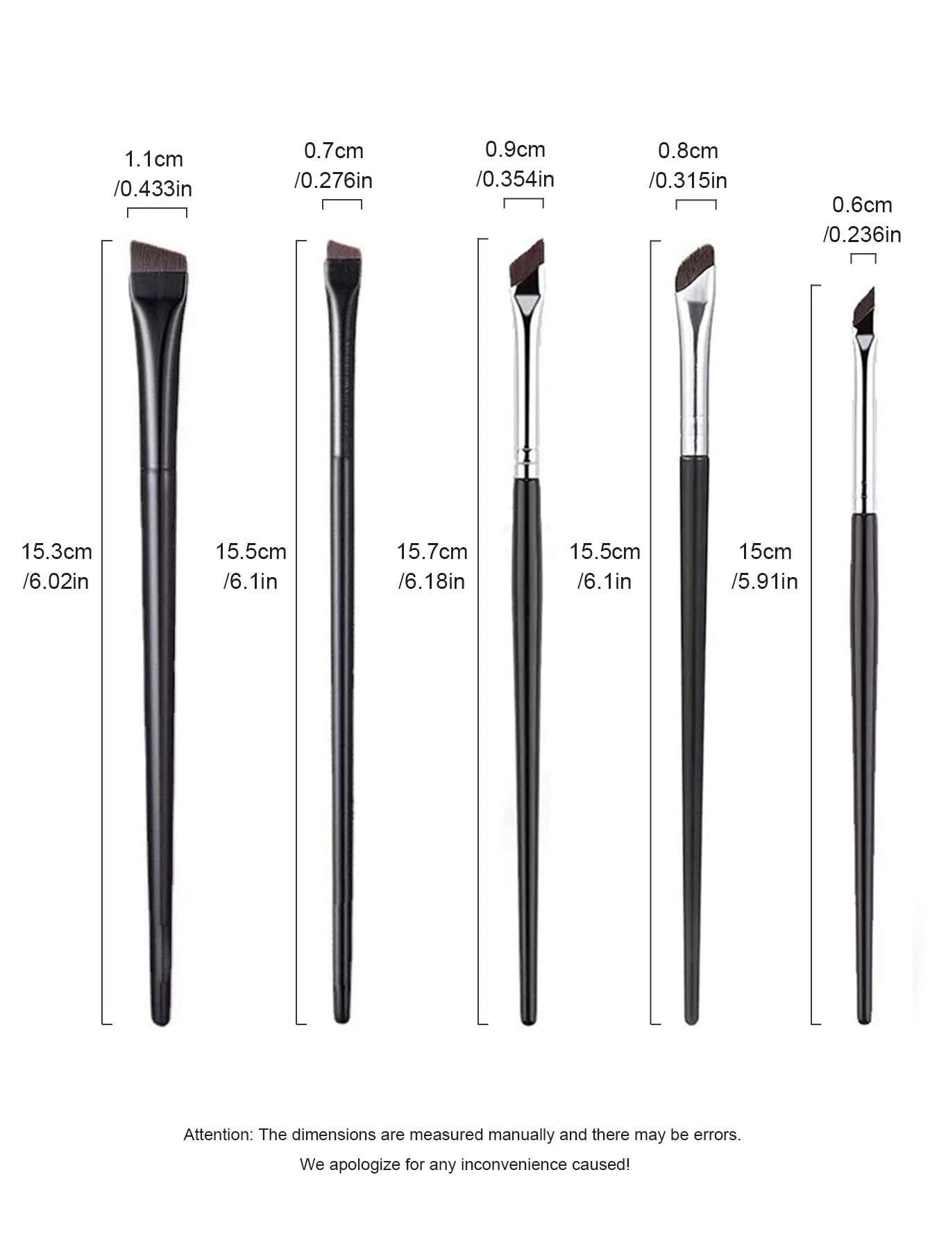 1 Set Of 5 Makeup Brushes Blade Eyeliner Brush Lower Eyelid To Flat Head Oblique Angle Eyebrow Brush Horizontal Silkworm Brush.