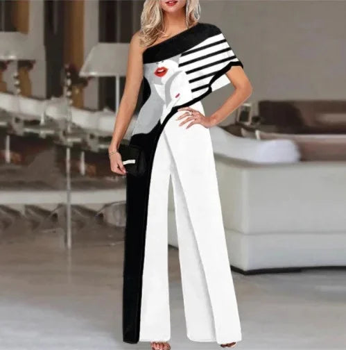 Fashionable Printed Pattern Wide Leg Pants Jumpsuit Independent Station Cross Border Spring Summer Women's Clothing