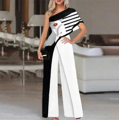 Fashionable Printed Pattern Wide Leg Pants Jumpsuit Independent Station Cross Border Spring Summer Women's Clothing