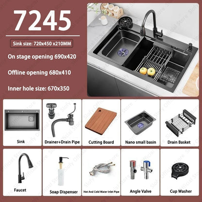 Multifunctional Kitchen Sink Large Capacity Single Bowl Stainless Steel Sink Vegetable Workstation With Faucet Drain Accessories