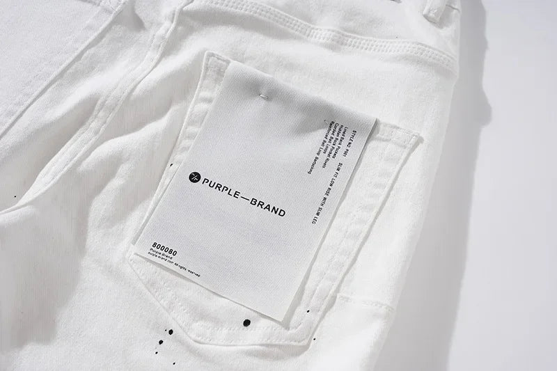 Purple Brand Men's Casual Straight Leg Jeans Distressed Dye Spill Hole American Street Style High Street Long Pants.