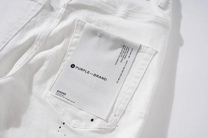 Purple Brand Men's Casual Straight Leg Jeans Distressed Dye Spill Hole American Street Style High Street Long Pants.