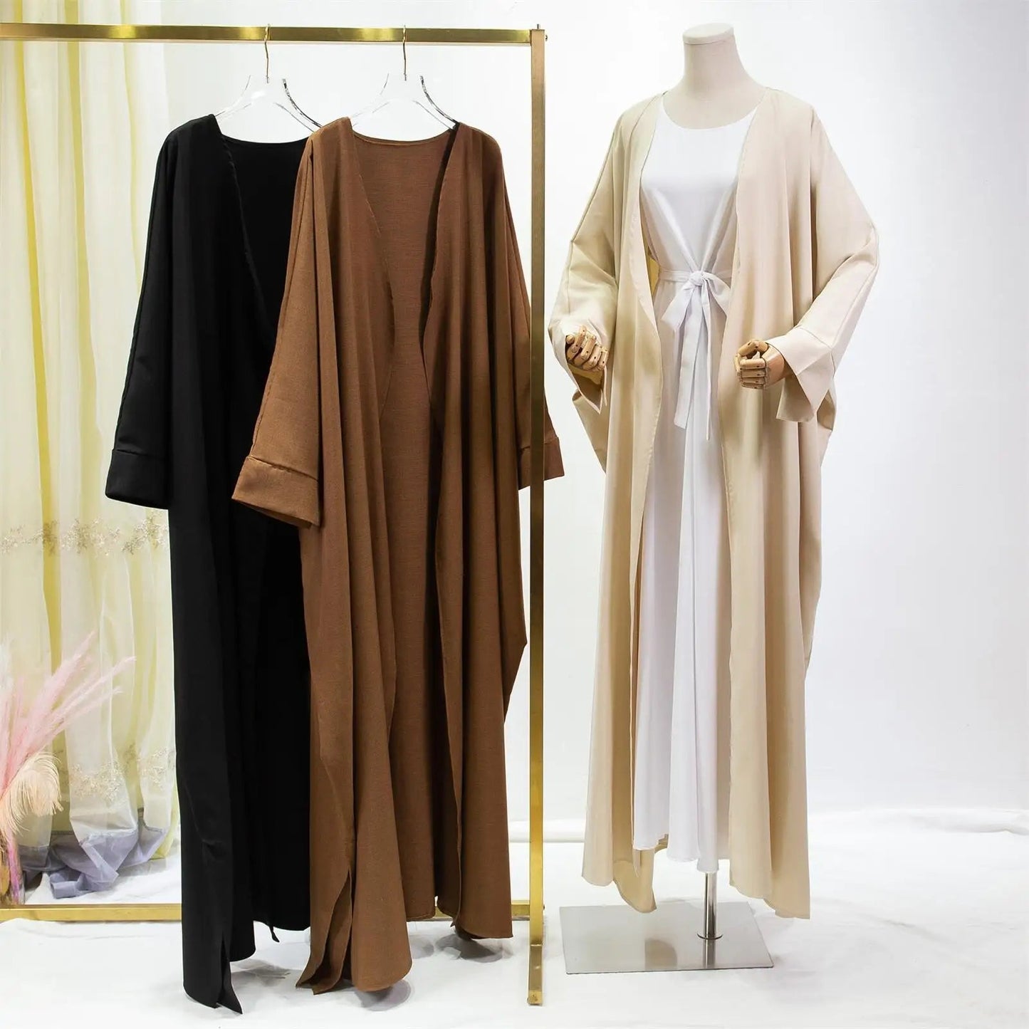 Offene Front Abaya Langarm solide Muslime aus Kaftan lose Maxi Länge Kleid Frauen Jilbabs Cardigan Mantel Damen bekleidung.