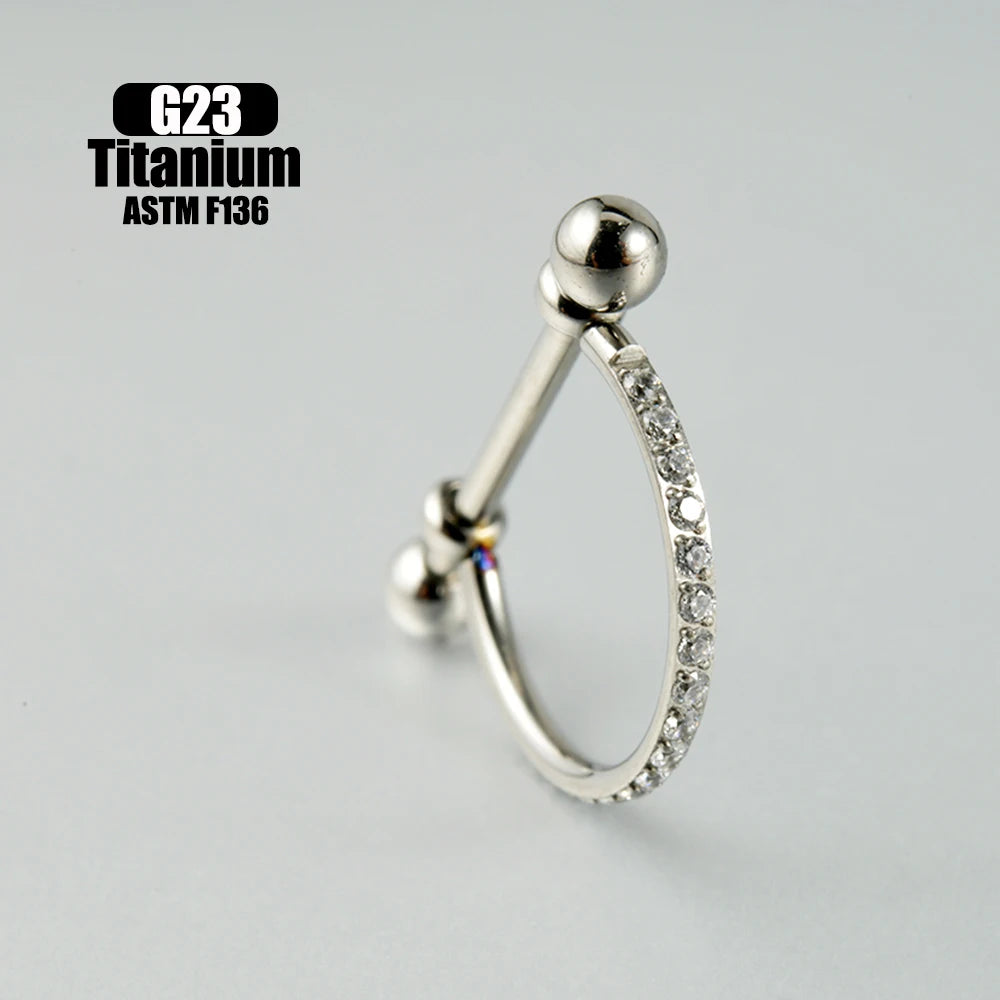1PC ASTM F136 Titanium Ear Daith Rook Lobe Barbell Micro Zircon Hoop Earring Gold Plated Cartilage Piercing Jewelry.
