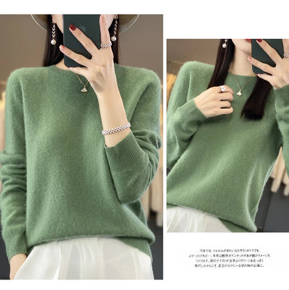 100% Merino Wool Sweater Women O-neck Cashmere Knitwear Female Pullover Autumn Winter Casual Tops Solid Color Soft  Clothing