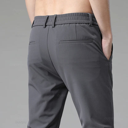 Autumn Winter Casual Pants Men Thick Business Stretch Slim Elastic Waist Jogger Korean Classic Black Gray Blue Trouser Male.