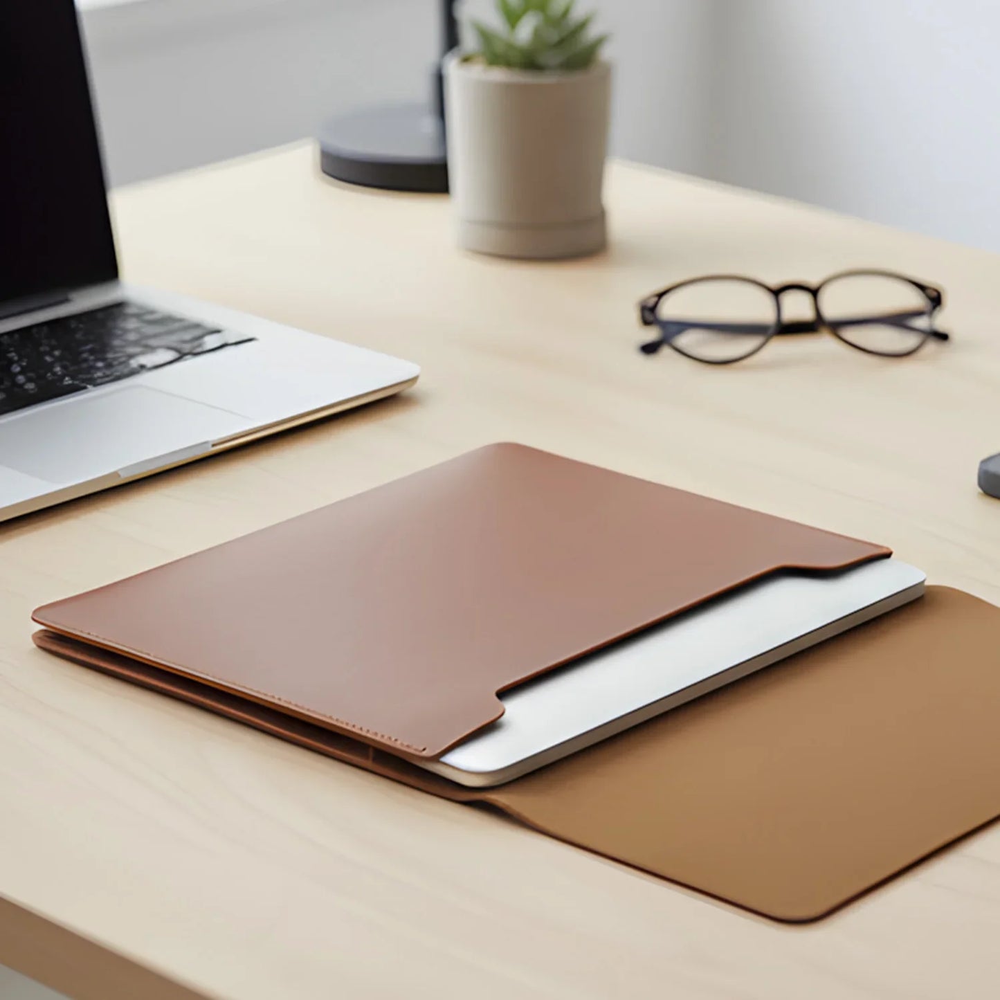 14-16 inch PU Leather Laptop Sleeve Bag Protective Case Cover Laptop Sleeve Case for MacBook Air 15 2023-2025 Pro 16 2021-2024.