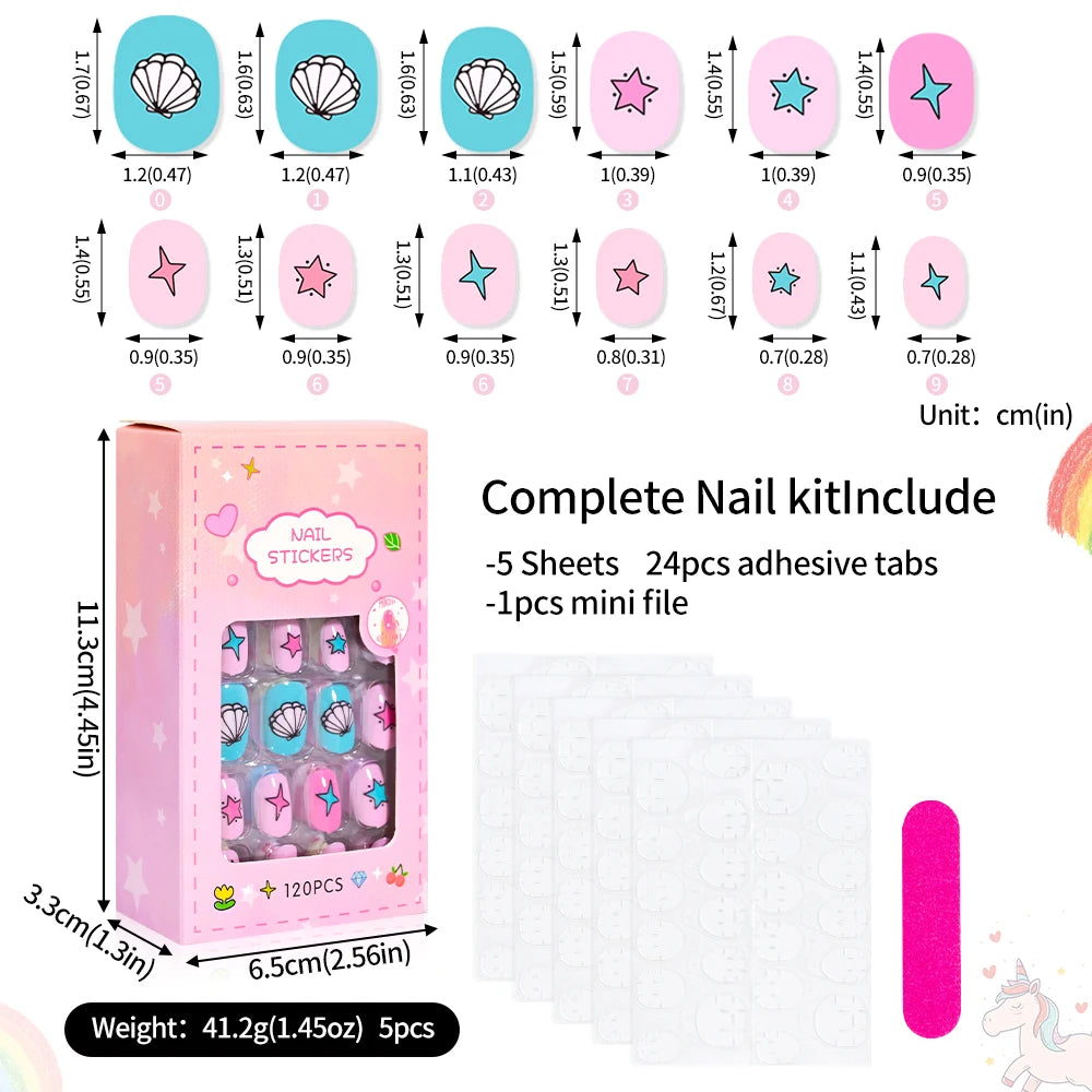 120Pcs Children's Press on Nails Kids Cartoon Acrylic Fake Nails Tips Kawaii Girl Full Cover Short False Nails With Jelly Glue#@.