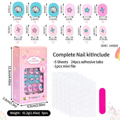 120Pcs Children's Press on Nails Kids Cartoon Acrylic Fake Nails Tips Kawaii Girl Full Cover Short False Nails With Jelly Glue#@.