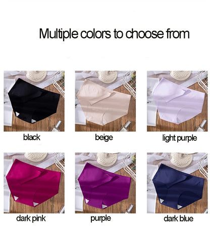 3Pcs Plus Size Underwear Women's Panties Ice Silk Solid Color Ladies Seamless Underpant Girls Briefs Breath Sexy Lingerie Female.