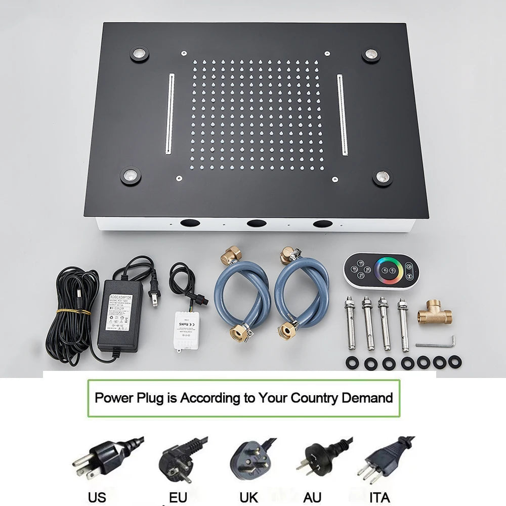 Thermostatic Mixers Bathroom Shower Faucet Set Led Rain Waterfall Bathtub Shower System Remote Control Colors Ceiling Mounted