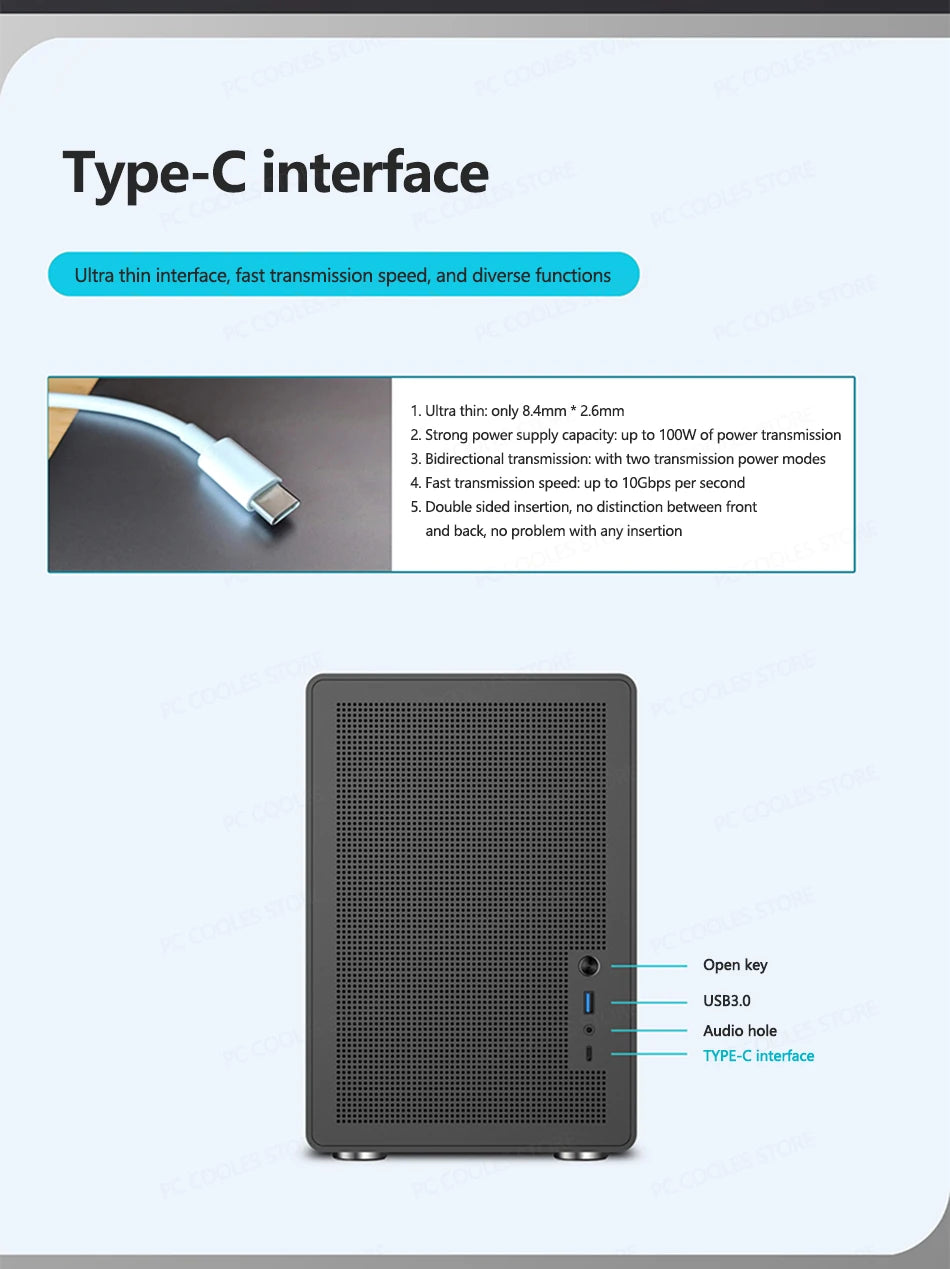 Power Train P60 Desktop MATX Case Handheld Portable Mesh Version PC Small Chassis Supports 350mm Graphics Card Type-C Interface.