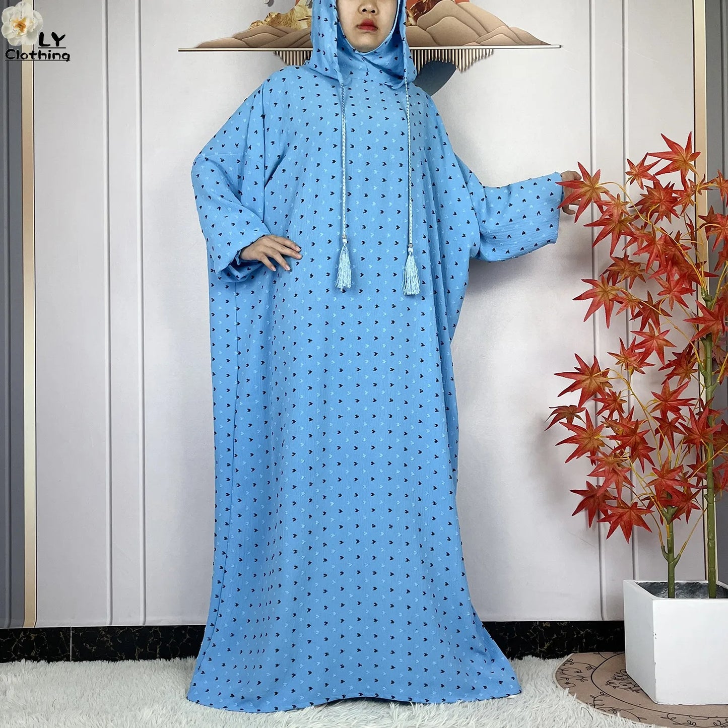 2024New Pure Cotton Ramadan Muslim Two-Hat Abaya Dubai Turkey Islam Prayer Clothes Loose Robe Islamic Women Traditional Clothing