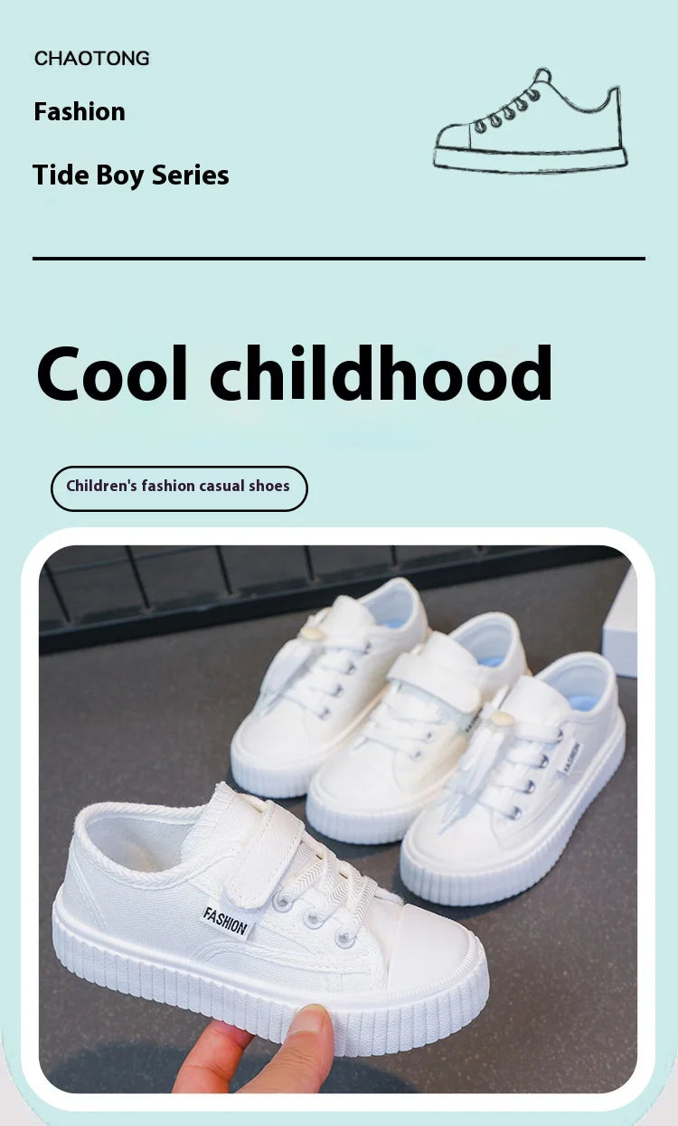 Children's Canvas Shoes 2025 Summer New Students White Shoes Boys Sports Shoes Girls Breathable Casual Shoes Children's Shoes.