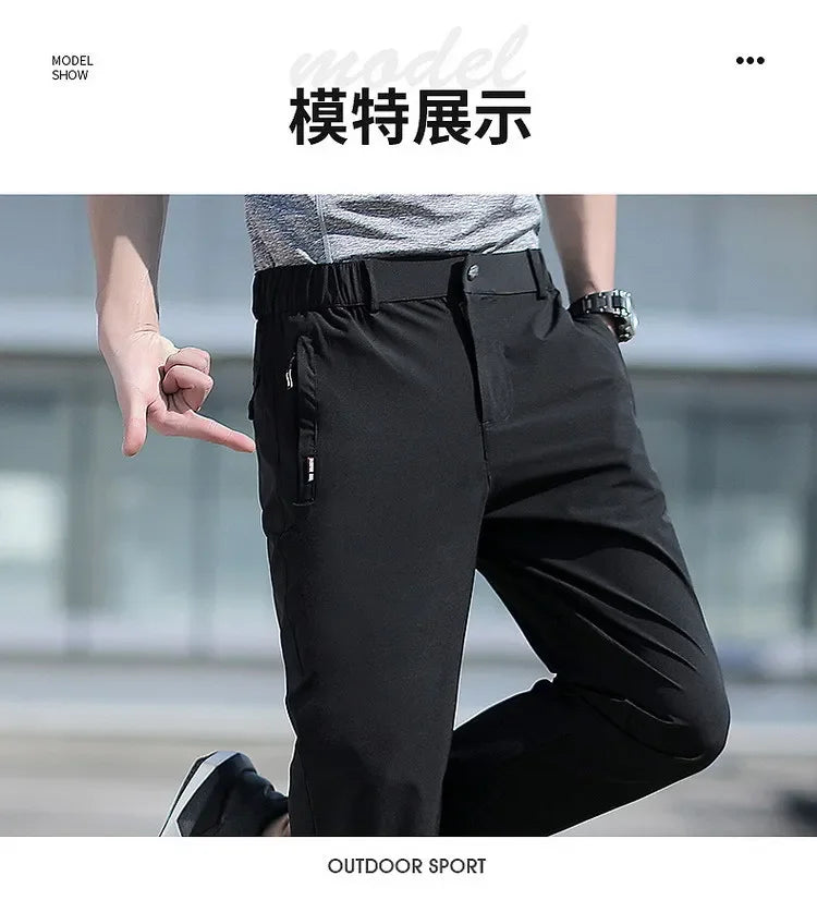 Ice Silk Men's Summer Pants Elastic Waist Straight Leg Trouser Male Quick Dry Big Size Large Plus Stretch 6XL 7XL Work Outdoor.