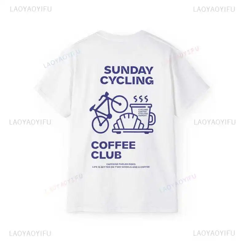 Sunday Cycling Coffee Club Graphic T Shirts Unisex Woman Man Summer Bicycle High Quality Cotton T-shirt Classic Breathable Tops.