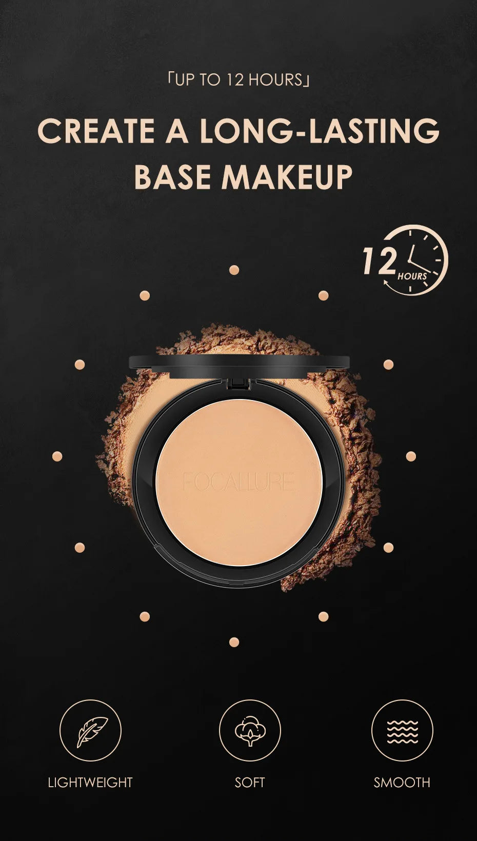 FOCALLURE 3 Colors Make Up Face Powder Brighten Oil-control Nude Makeup Pressed Powder Foundation Makeup Base Cosmetics.