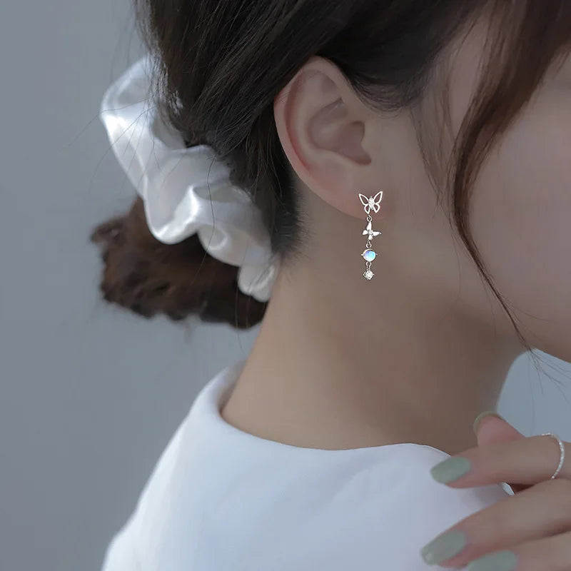 Korean Cute Ear Piercing Water Drop Earrings for Women Crystal Short Tassel Hypoallergenic Female Earrings Party Jewelry Brincos.