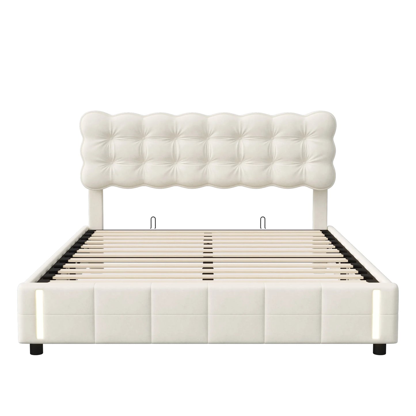 Lazyspace Polsterbett mit Kopfteil, hydraulisches Bett mit Stauraum und LED, für Jugendliche, Erwachsene, Samt, ohne Matratze, 160 x 200 cm