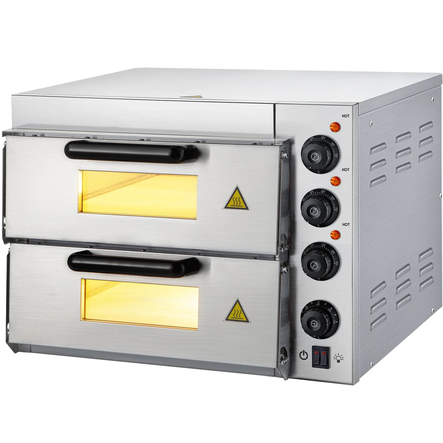 SucceBuy Kommerzieller Pizzaofen auf der Arbeitsplatte, 35,6 cm Doppeldeckschicht, 110 V, 1950 W, elektrischer Pizzaofen aus Edelstahl