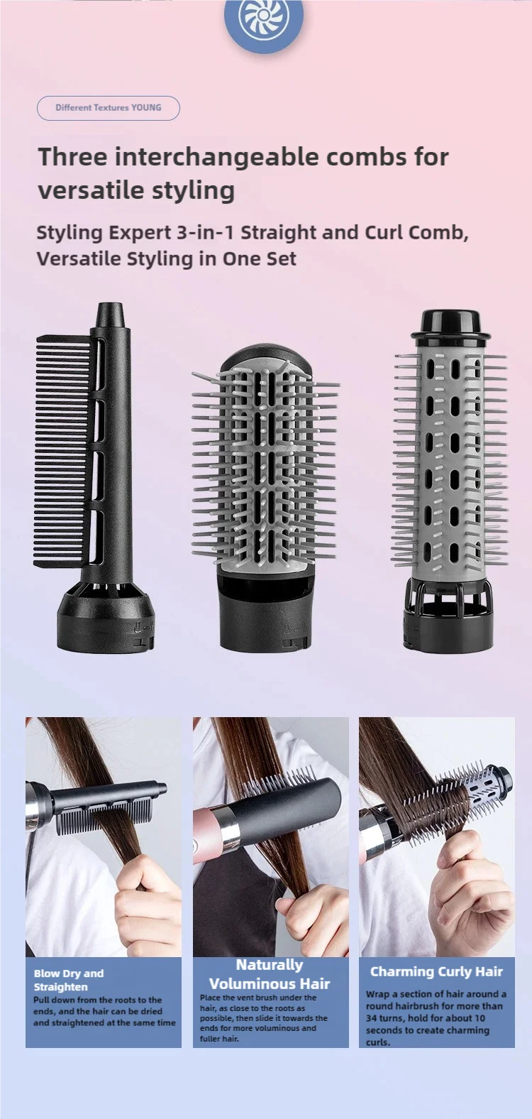 Tinsol hair dryer comb professional curling iron 3 in 1 hot air comb curling straightener roller hair dryer hair dryer brush