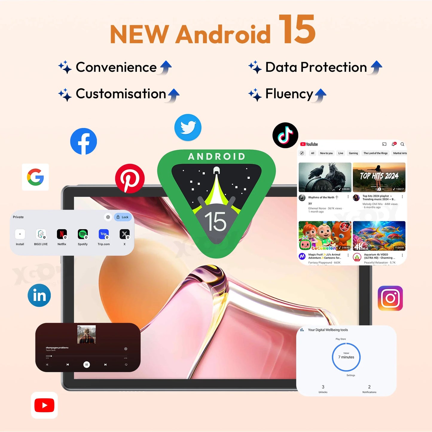 XGODY P60 Pro Android 15  256GB Tablet PC 10 Zoll ultra-klares 90Hz Display 24GB(8+16) 256GB 8000mAh Akku Tablet.