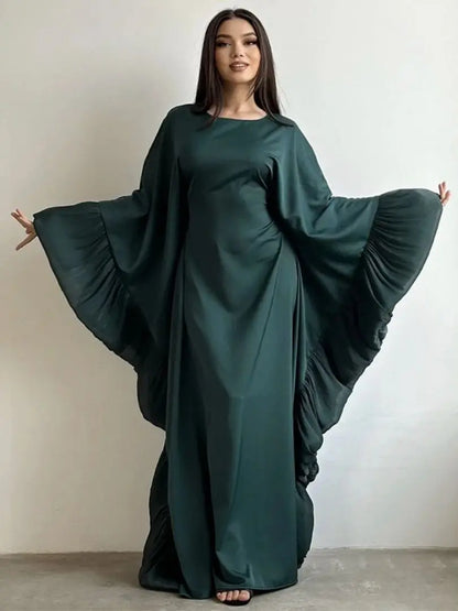 Ramadan Eid Kebaya Muslim Batwing Abaya Damen Dubai Luxury Abayas For Women Kaftan Satin Dress Islam Caftan Marocain Robe Femme.