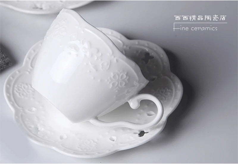 200ML. white embossed porcelain tazas cafe cup and saucer, ceramic cappuccino cup, vintage latte cup, turkish tea cups, tazze.