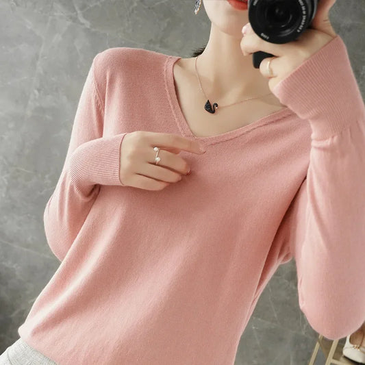 Frauen Pullover Herbst Winter V-ausschnitt Strickwaren Lange Hülse Lose Kaschmir Pullover Pullover Dame Günstige Qualität Jumper Gestrickte Tops