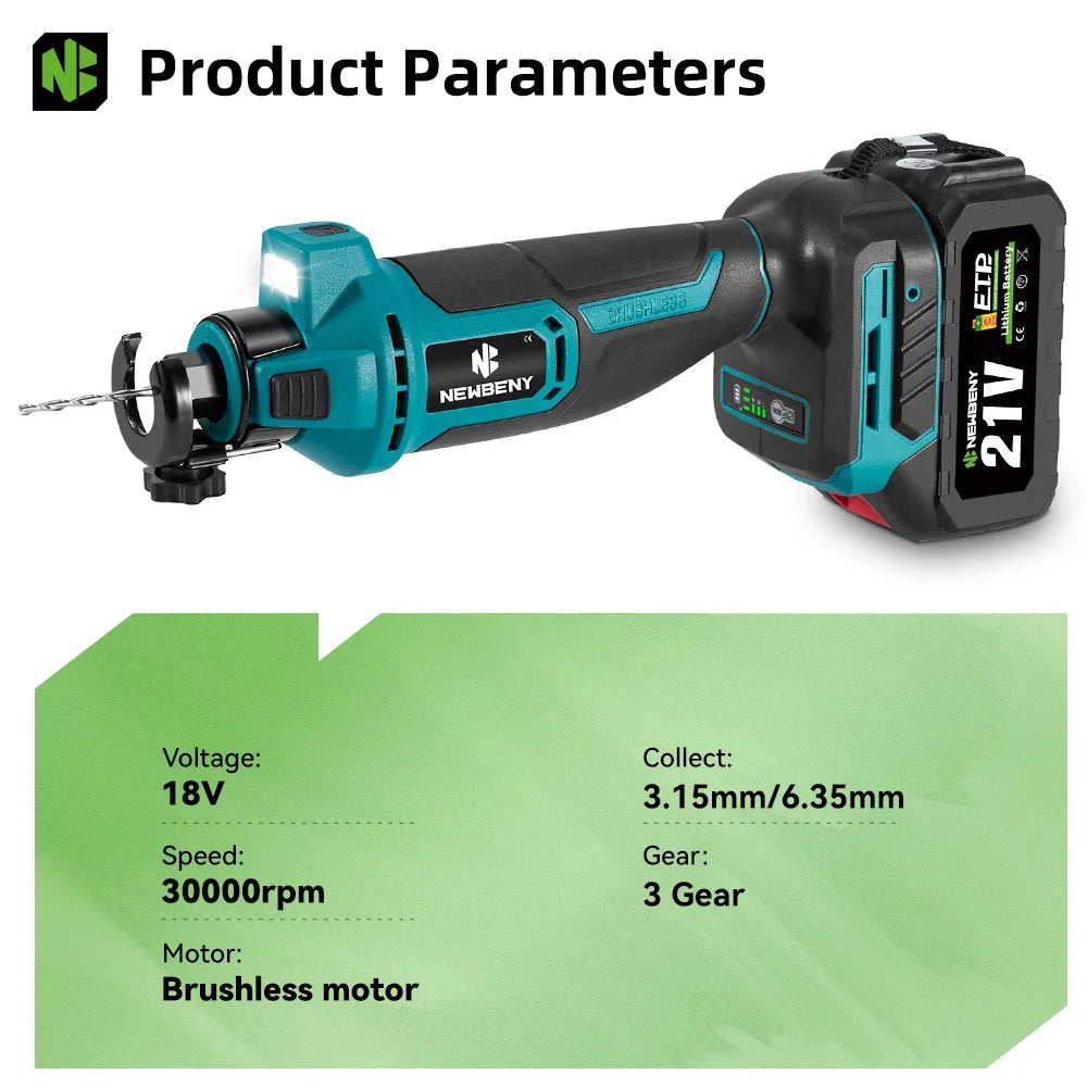 NEWBENY 3-Gang-Bürstenloses elektrisches Trockenbau-Ausschnittwerkzeug Holz Trockenbau Sheetrock Drehsäge Elektrowerkzeug für Makita 18–21 V Batterie-Pin