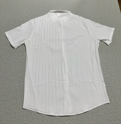 Lazy Street Style Vertical Stripe Slimming Shirt Shorts Two-piece Set No Need To Pair With Autumn Men's Thin Knit Sports Suit.