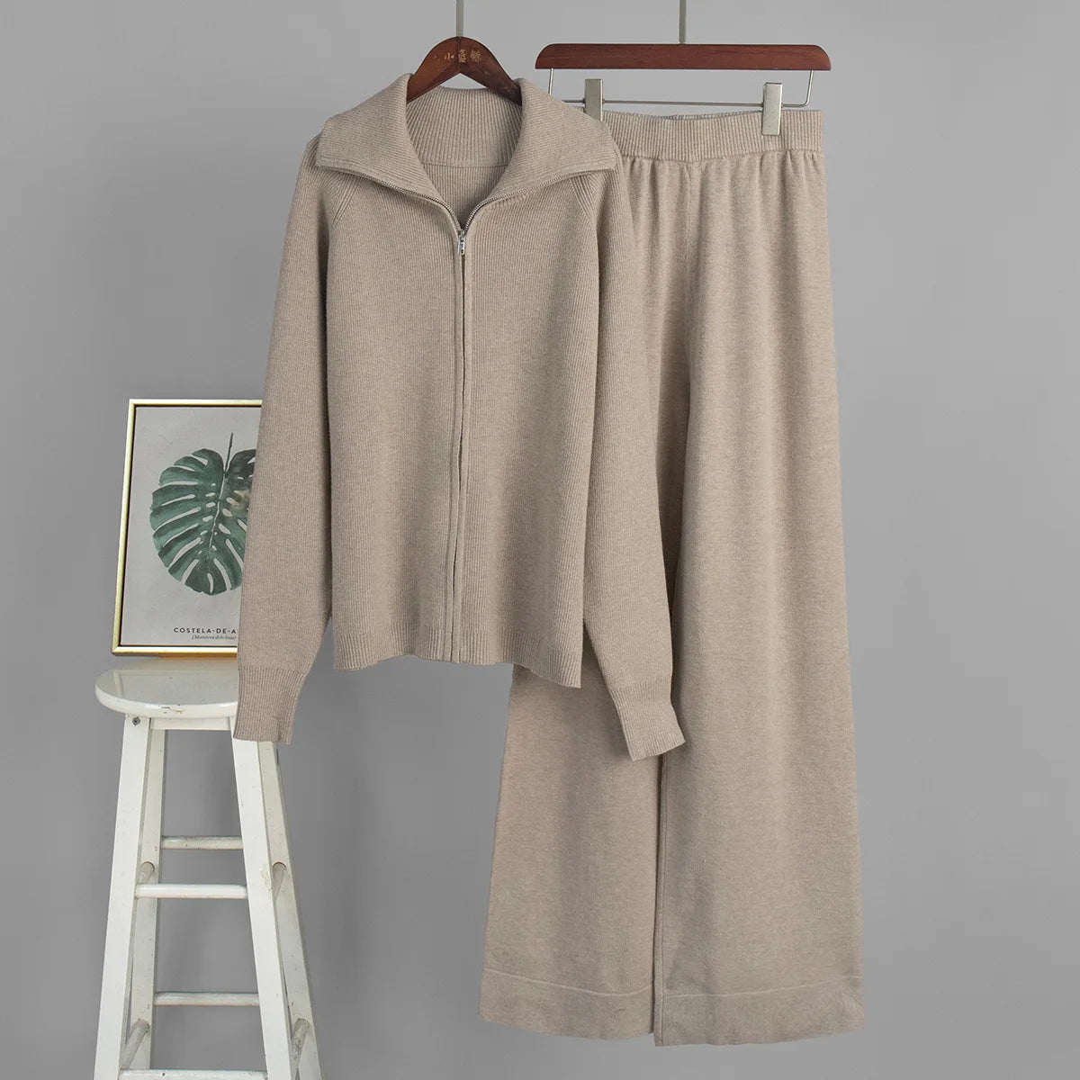 Tornova Zipper Strickjacke Pullover Anzug Weibliche Gestrickte Langarm Casual Mantel Breitbeinig Hosen Pullover frauen Zwei Stück Set