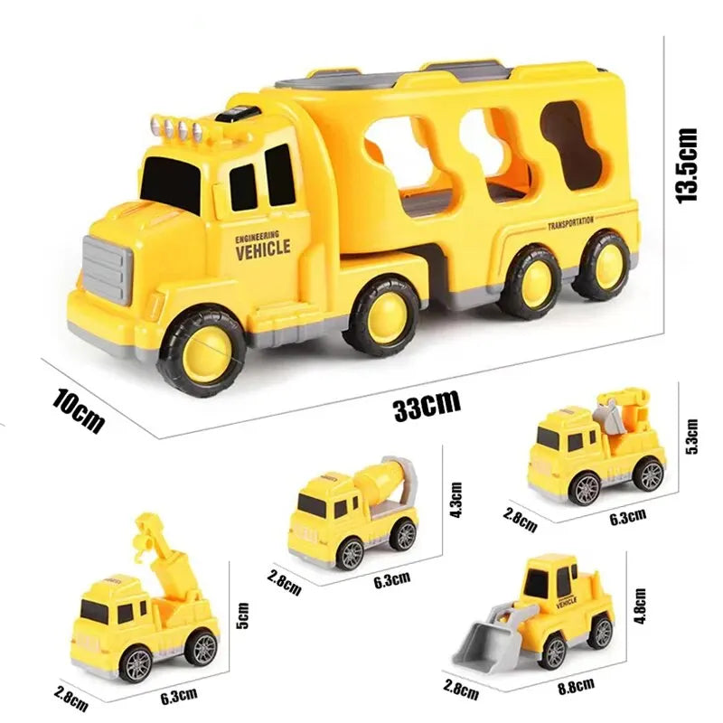 5pcs Kids Toy Construction Vehicles Transport Truck Carrier Toy Truck For Toddler Boys Girls Fire Truck Gift For Boys And Girls.