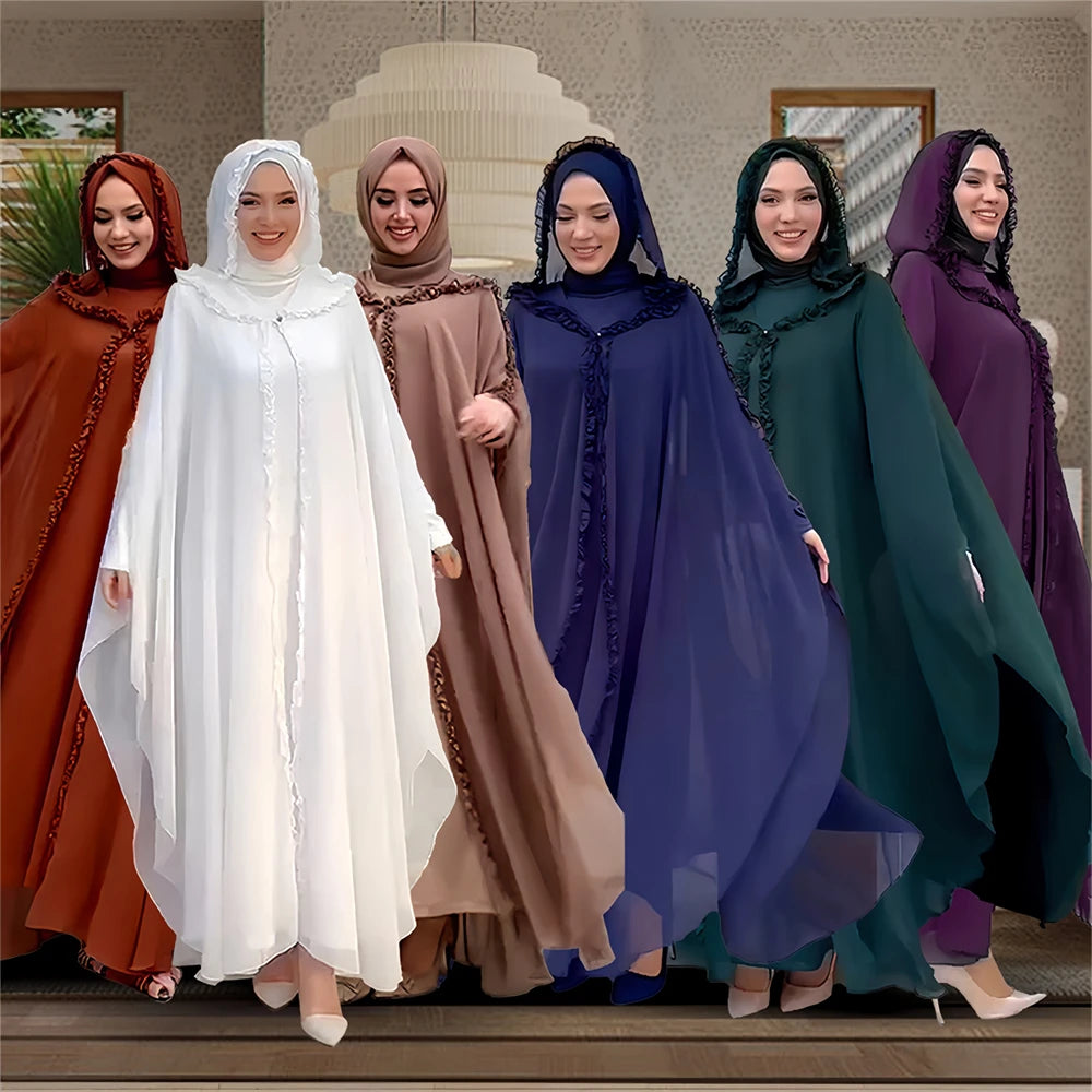 Ramadan Chiffon Muslim 2 Piece Khimar Abaya Set Islam Hijab Dress African Dresses For Women Kebaya Robe Femme Musulmane Kaftan.